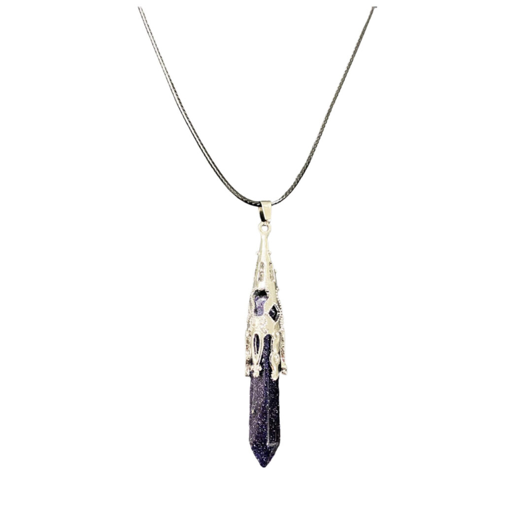 Blue Goldstone Long Point Necklace